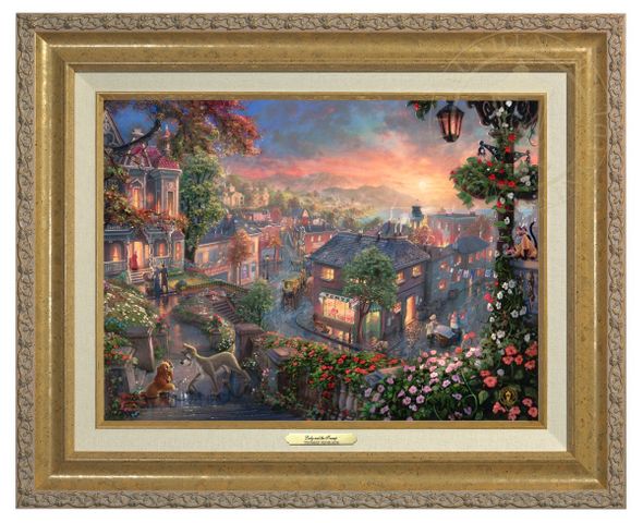Thomas Kinkade 12" x 16" Framed Canvas Classics:"Disney Lady and the Tramp"