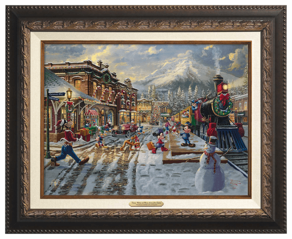 Thomas Kinkade 12" x 16" Framed Canvas Classics:"Disney Mickey and Minnie Candy Cane Express"