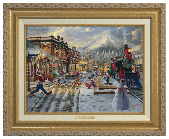 Thomas Kinkade 12" x 16" Framed Canvas Classics:"Disney Mickey and Minnie Candy Cane Express"