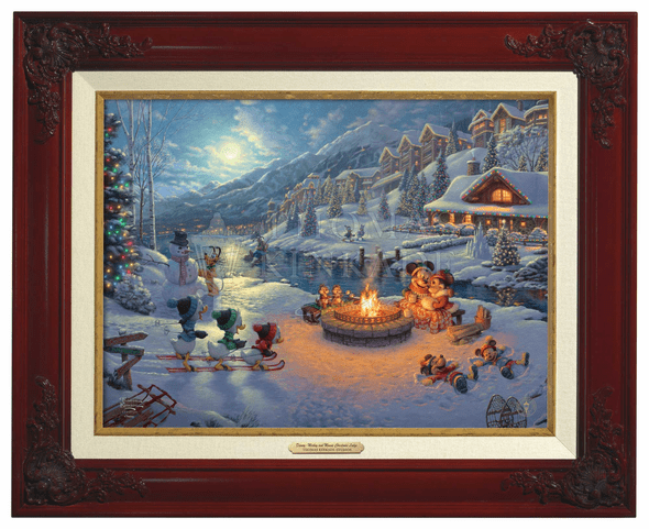 Thomas Kinkade 12" x 16" Framed Canvas Classics:"Disney Mickey and Minnie Christmas Lodge"
