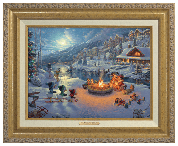 Thomas Kinkade 12" x 16" Framed Canvas Classics:"Disney Mickey and Minnie Christmas Lodge"