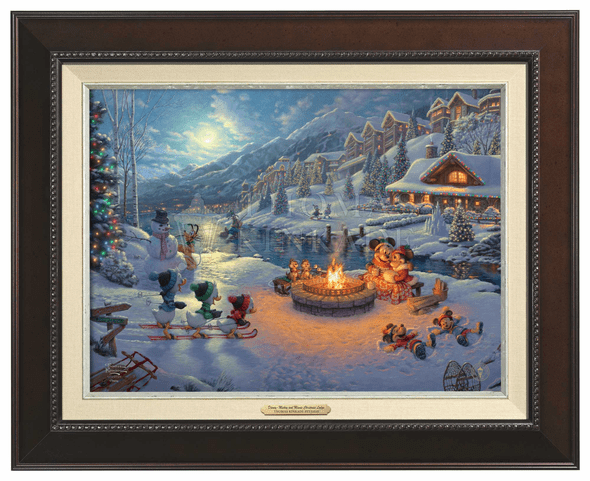 Thomas Kinkade 12" x 16" Framed Canvas Classics:"Disney Mickey and Minnie Christmas Lodge"