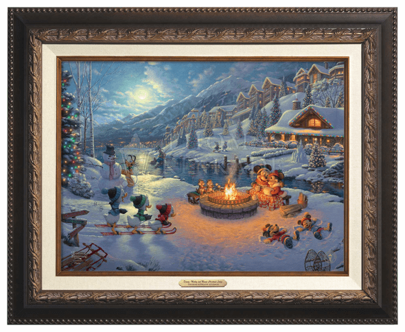 Thomas Kinkade 12" x 16" Framed Canvas Classics:"Disney Mickey and Minnie Christmas Lodge"