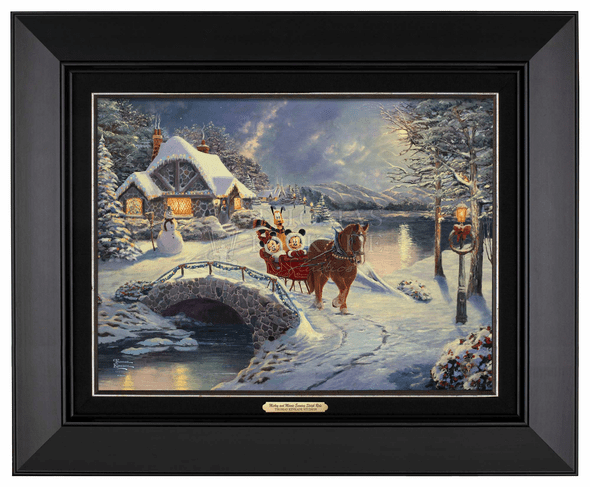 Thomas Kinkade 12" x 16" Framed Canvas Classics:"Disney Mickey and Minnie Evening Sleigh Ride"