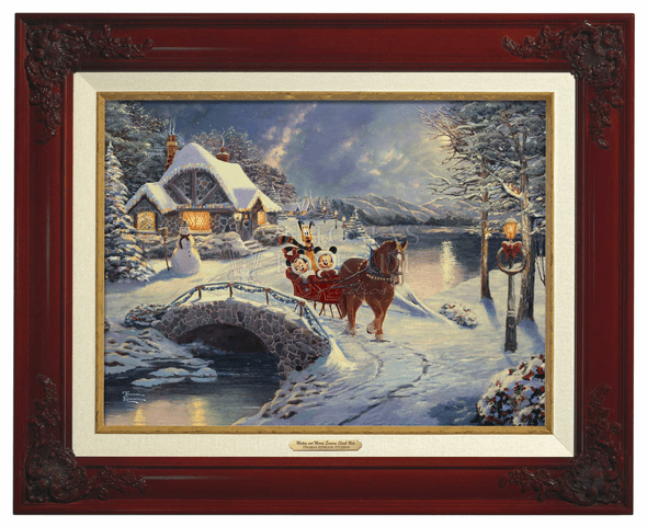 Thomas Kinkade 12" x 16" Framed Canvas Classics:"Disney Mickey and Minnie Evening Sleigh Ride"