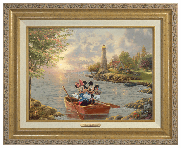 Thomas Kinkade 12" x 16" Framed Canvas Classics:"Disney Mickey and Minnie Lighthouse Cove"