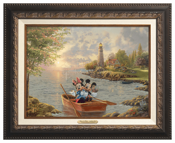 Thomas Kinkade 12" x 16" Framed Canvas Classics:"Disney Mickey and Minnie Lighthouse Cove"