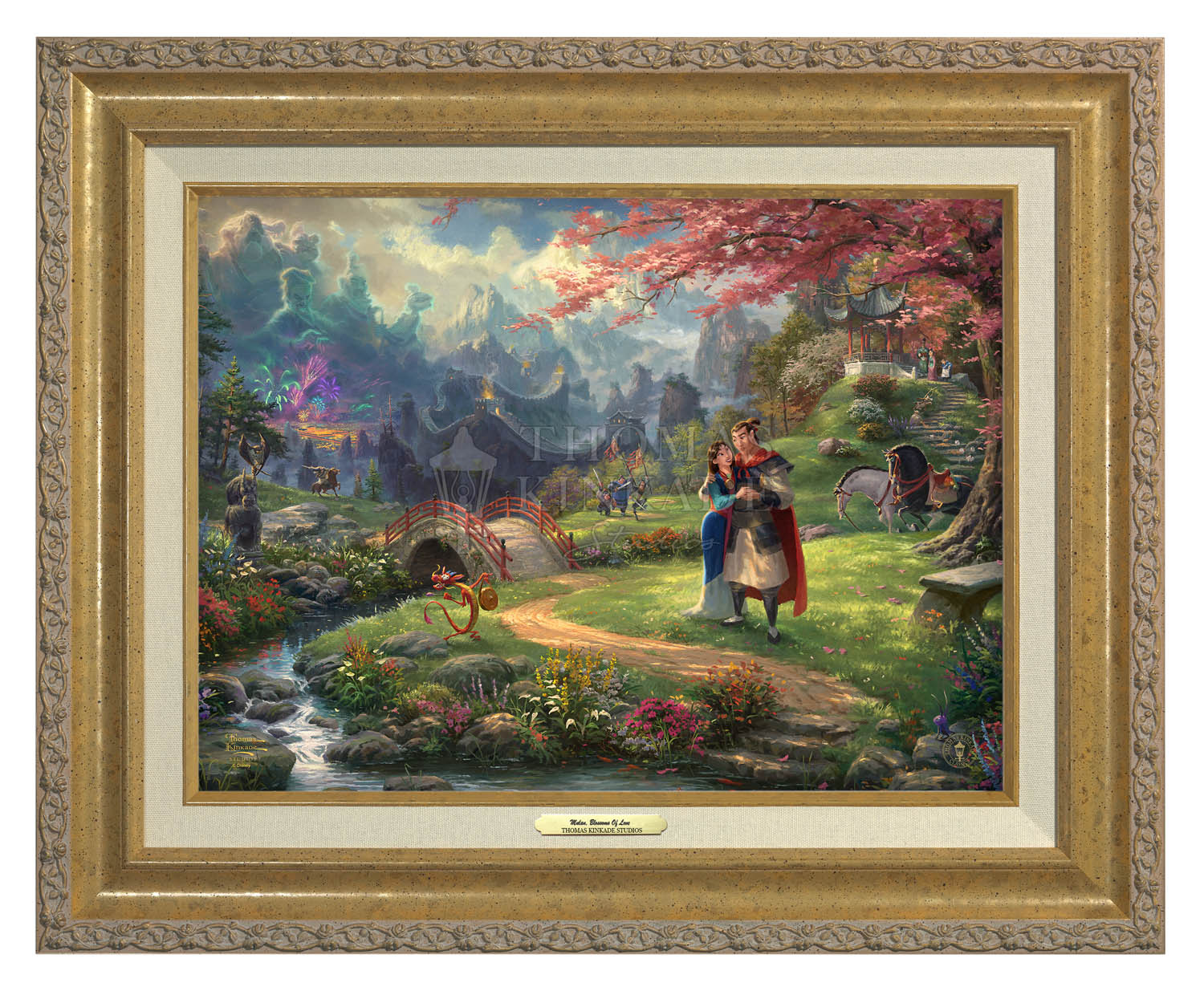 Thomas Kinkade 12" x 16" Framed Canvas Classics:"Disney Mulan Blossoms of Love"