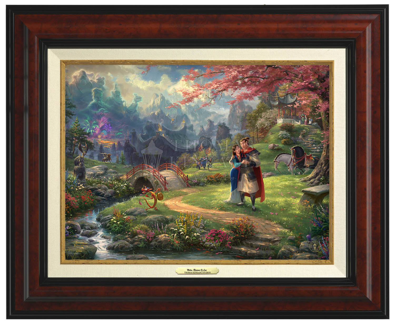 Thomas Kinkade 12" x 16" Framed Canvas Classics:"Disney Mulan Blossoms of Love"