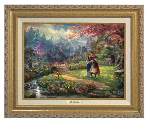 Thomas Kinkade 12" x 16" Framed Canvas Classics:"Disney Mulan Blossoms of Love"