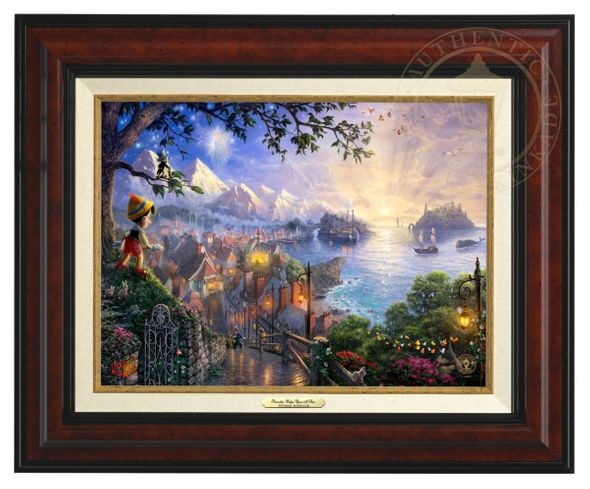 Thomas Kinkade 12" x 16" Framed Canvas Classics:"Disney Pinocchio Wishes Upon A Star"