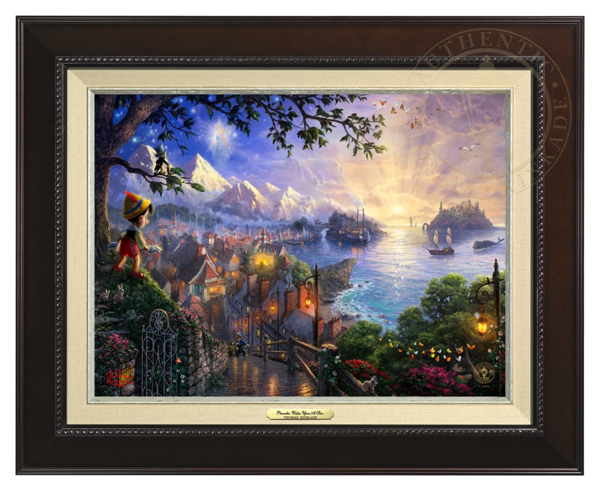 Thomas Kinkade 12" x 16" Framed Canvas Classics:"Disney Pinocchio Wishes Upon A Star"