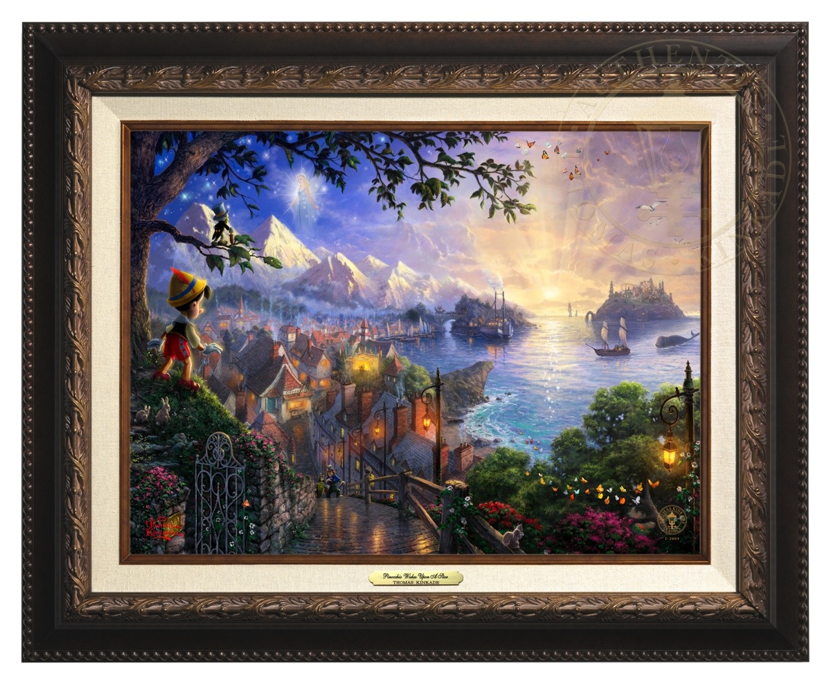 Thomas Kinkade 12" x 16" Framed Canvas Classics:"Disney Pinocchio Wishes Upon A Star"