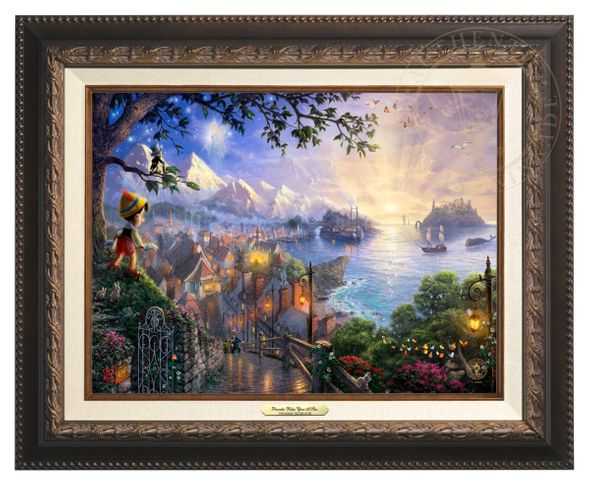 Thomas Kinkade 12" x 16" Framed Canvas Classics:"Disney Pinocchio Wishes Upon A Star"