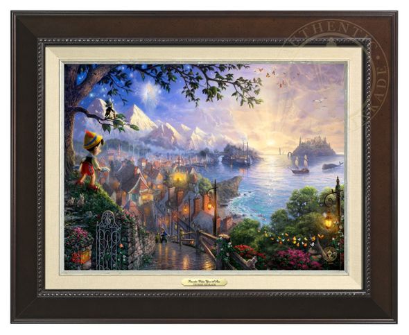 Thomas Kinkade 12" x 16" Framed Canvas Classics:"Disney Pinocchio Wishes Upon A Star"