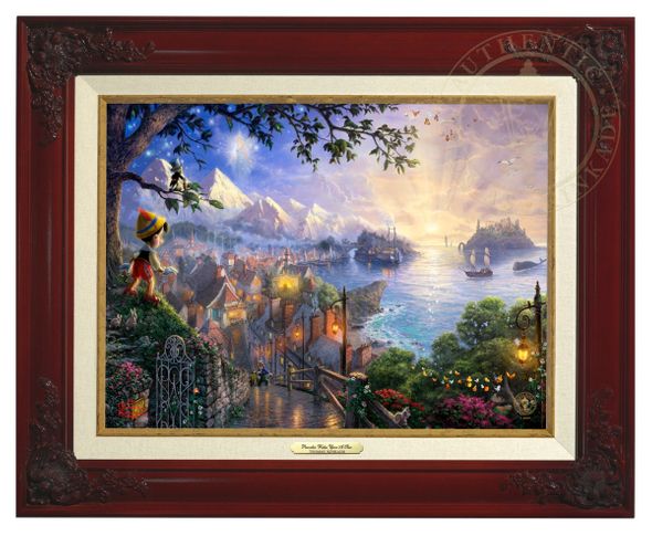 Thomas Kinkade 12" x 16" Framed Canvas Classics:"Disney Pinocchio Wishes Upon A Star"