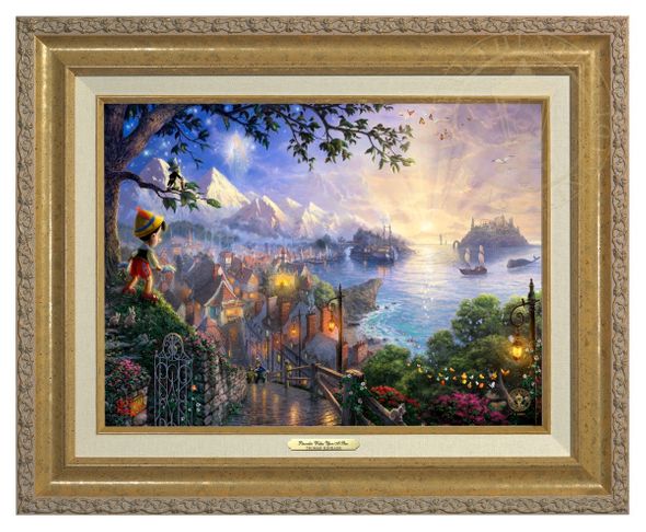 Thomas Kinkade 12" x 16" Framed Canvas Classics:"Disney Pinocchio Wishes Upon A Star"