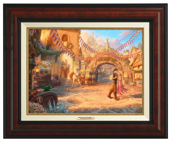 Thomas Kinkade 12" x 16" Framed Canvas Classics:"Disney Rapunzel Dancing in the Sunlit Courtyard"