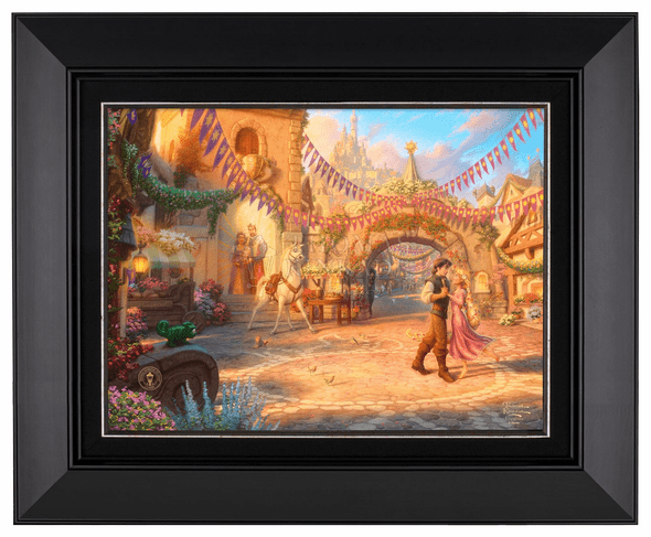 Thomas Kinkade 12" x 16" Framed Canvas Classics:"Disney Rapunzel Dancing in the Sunlit Courtyard"