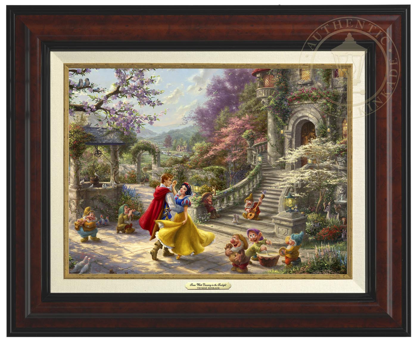 Thomas Kinkade 12" x 16" Framed Canvas Classics:"Disney Snow White Dancing in the Sunlight"