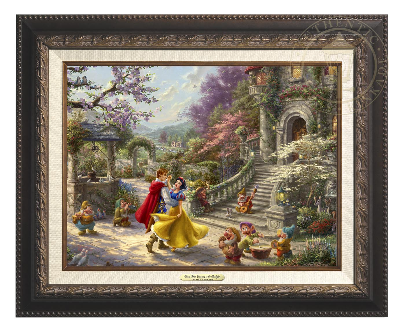 Thomas Kinkade 12" x 16" Framed Canvas Classics:"Disney Snow White Dancing in the Sunlight"