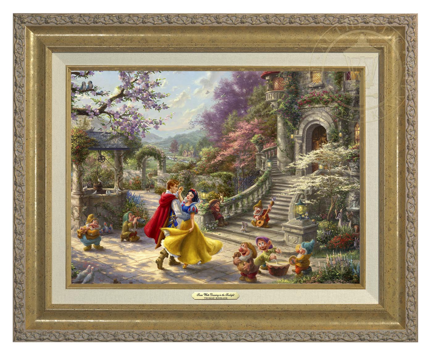 Thomas Kinkade 12" x 16" Framed Canvas Classics:"Disney Snow White Dancing in the Sunlight"