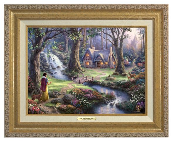 Thomas Kinkade 12" x 16" Framed Canvas Classics:"Disney Snow White Discovers the Cottage"