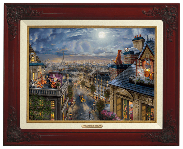 Thomas Kinkade 12" x 16" Framed Canvas Classics:"Disney The Aristocats Love Under the Moon"