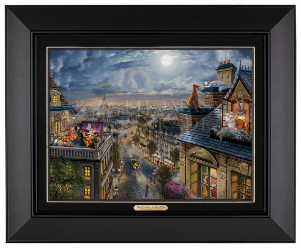 Thomas Kinkade 12" x 16" Framed Canvas Classics:"Disney The Aristocats Love Under the Moon"