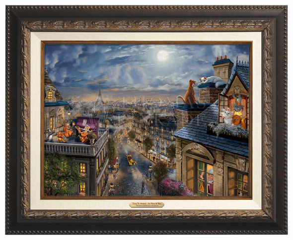 Thomas Kinkade 12" x 16" Framed Canvas Classics:"Disney The Aristocats Love Under the Moon"