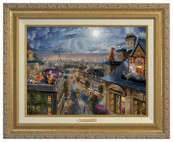 Thomas Kinkade 12" x 16" Framed Canvas Classics:"Disney The Aristocats Love Under the Moon"