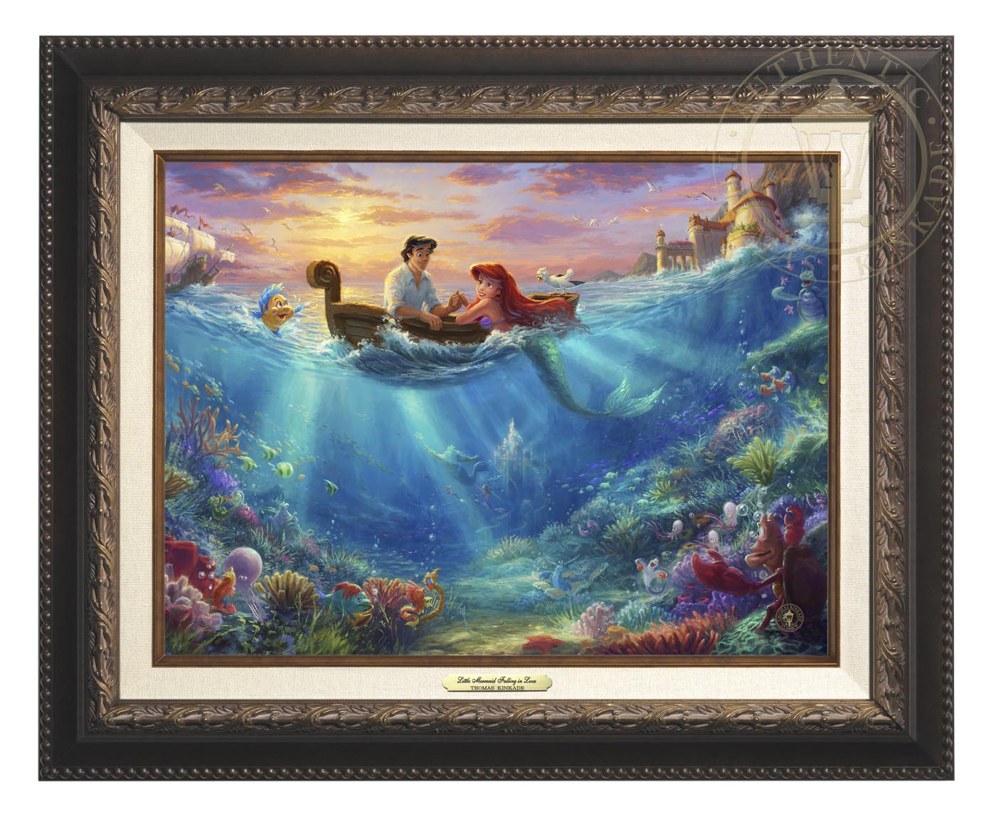 Thomas Kinkade 12" x 16" Framed Canvas Classics:"Disney The Little Mermaid Falling in Love"