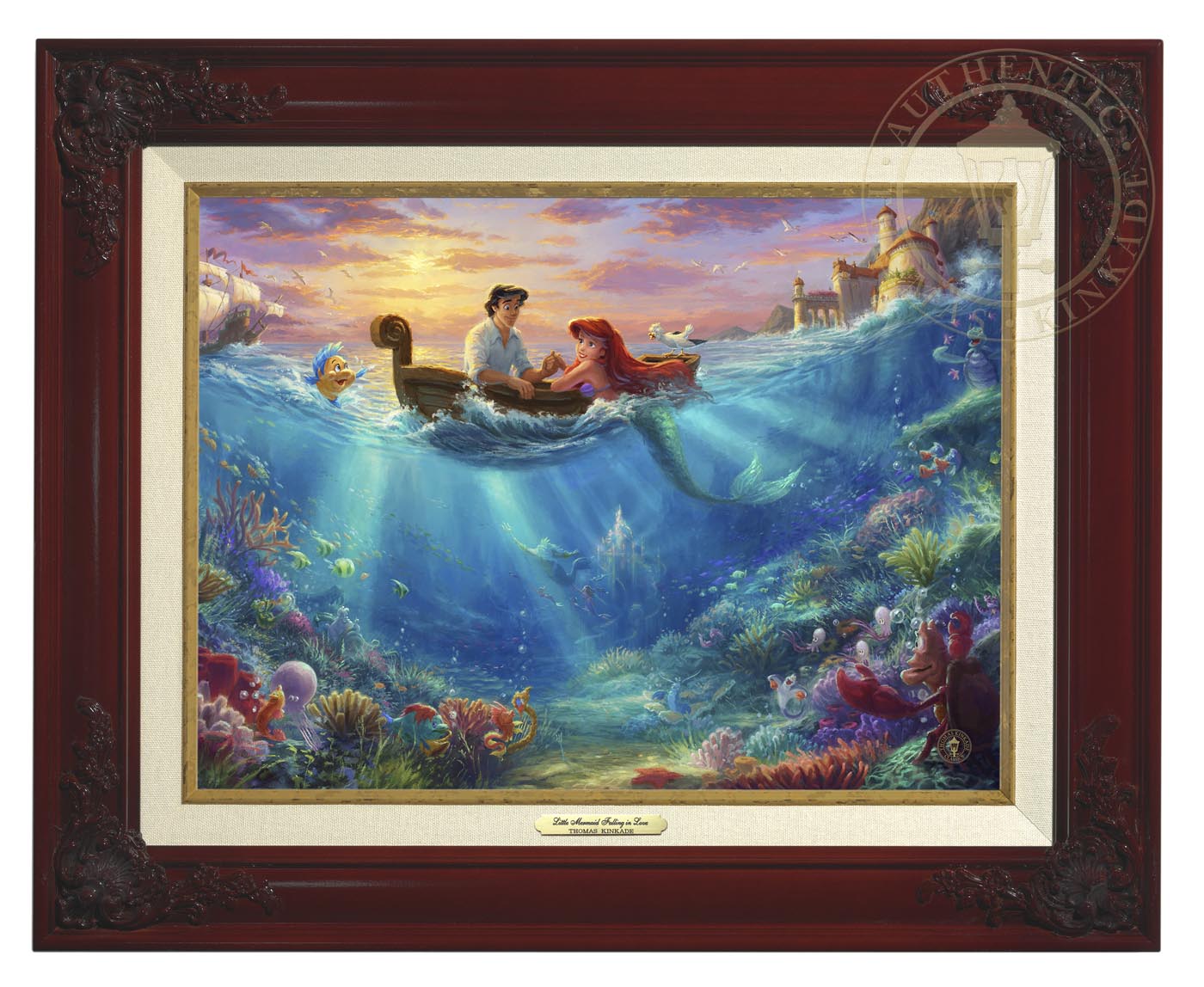 Thomas Kinkade 12" x 16" Framed Canvas Classics:"Disney The Little Mermaid Falling in Love"