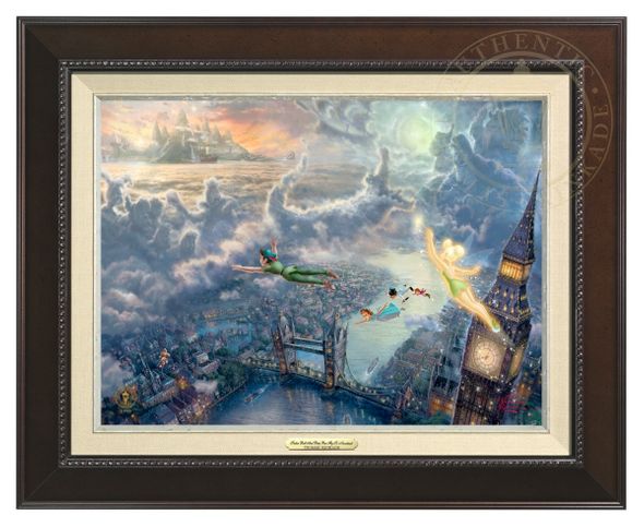 Thomas Kinkade 12" x 16" Framed Canvas Classics:"Disney Tinker Bell and Peter Pan Fly to Never Land"