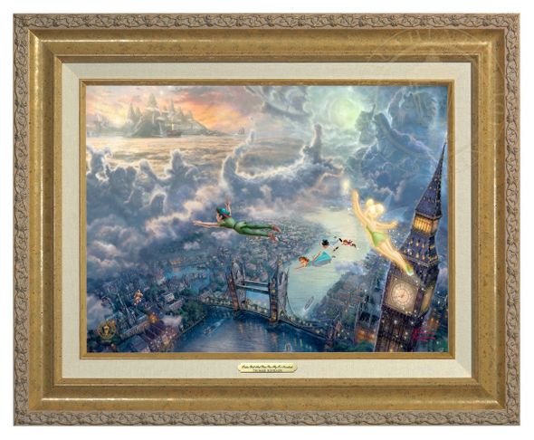 Thomas Kinkade 12" x 16" Framed Canvas Classics:"Disney Tinker Bell and Peter Pan Fly to Never Land"