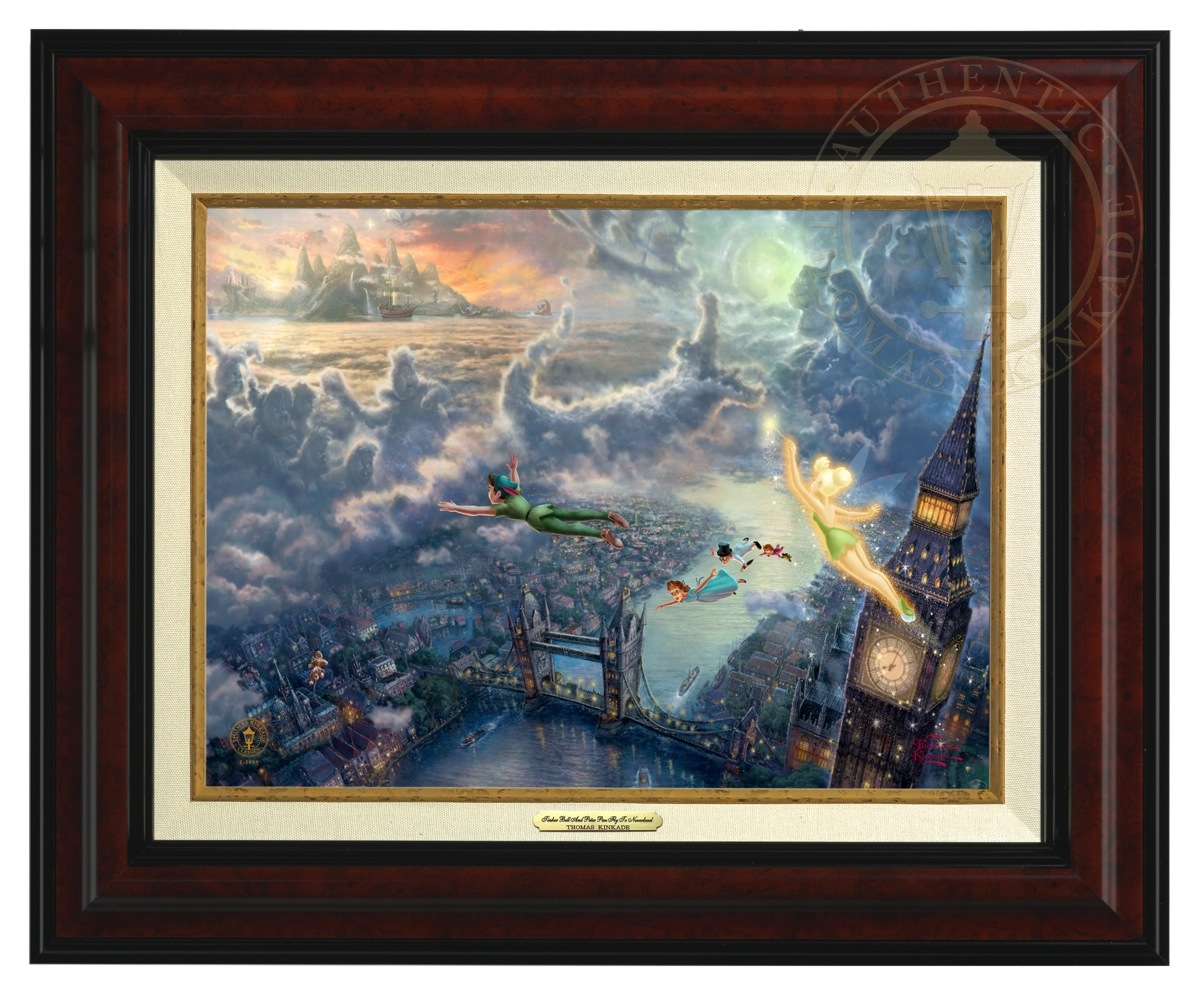 Thomas Kinkade 12" x 16" Framed Canvas Classics:"Disney Tinker Bell and Peter Pan Fly to Never Land"