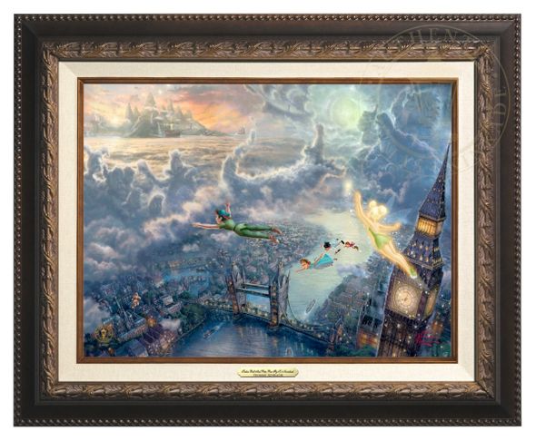 Thomas Kinkade 12" x 16" Framed Canvas Classics:"Disney Tinker Bell and Peter Pan Fly to Never Land"