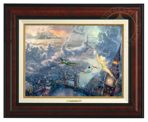 Thomas Kinkade 12" x 16" Framed Canvas Classics:"Disney Tinker Bell and Peter Pan Fly to Never Land"