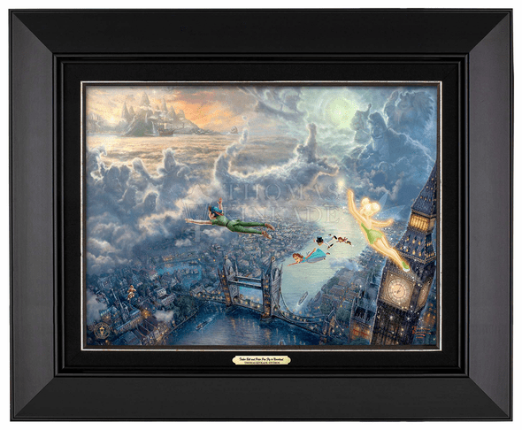 Thomas Kinkade 12" x 16" Framed Canvas Classics:"Disney Tinker Bell and Peter Pan Fly to Never Land"