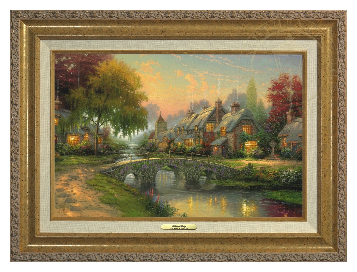 Thomas Kinkade 12" x 18" Framed Canvas Classics:"Cobblestone Bridge"