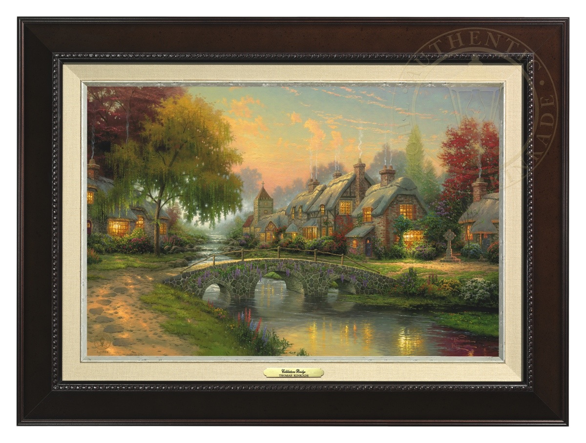 Thomas Kinkade 12" x 18" Framed Canvas Classics:"Cobblestone Bridge"