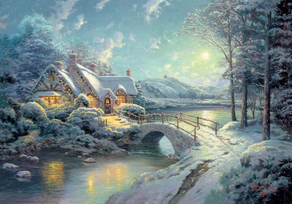 THOMAS KINKADE 12X16 Secondary Market Art: "CHRISTMAS MOONLIGH CNV"