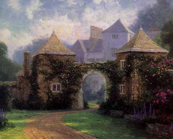 THOMAS KINKADE 16X20 Secondary Market Art: "ENTRANCE MANOR HOUSE"