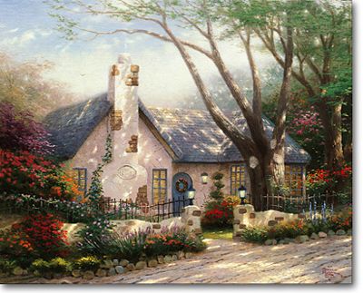 THOMAS KINKADE 16X20 Secondary Market Art: "MORNING GLORY COTT CNV"