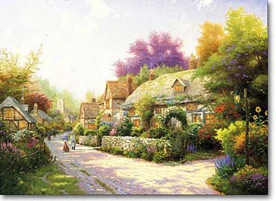 THOMAS KINKADE 18X24 Secondary Market Art: "COBBLESTONE VILL CNV"