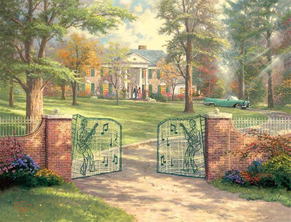 THOMAS KINKADE 18X24 Secondary Market Art: "GRACELAND 50TH SKEPCNV"
