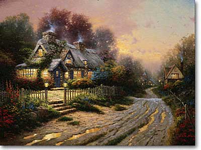 THOMAS KINKADE 18X24 Secondary Market Art: "TEACUP COTTAGE PP"