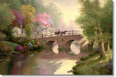 THOMAS KINKADE 18X27 Secondary Market Art: "HOMETOWN BRIDGE CNV"
