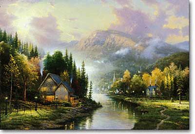 THOMAS KINKADE 18X27 Secondary Market Art: "SIMPLER TIMES I CNV"