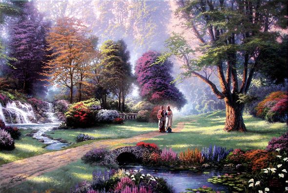 THOMAS KINKADE 18X27  Secondary Market Art: "WALK OF FAITH SPCNV"